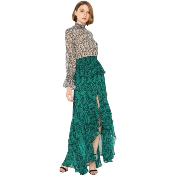 MISA LOS ANGELES | Giana Snakeskin Top | Long Sleeve SemiSheer Smocked Blouse XS - Picture 2 of 12